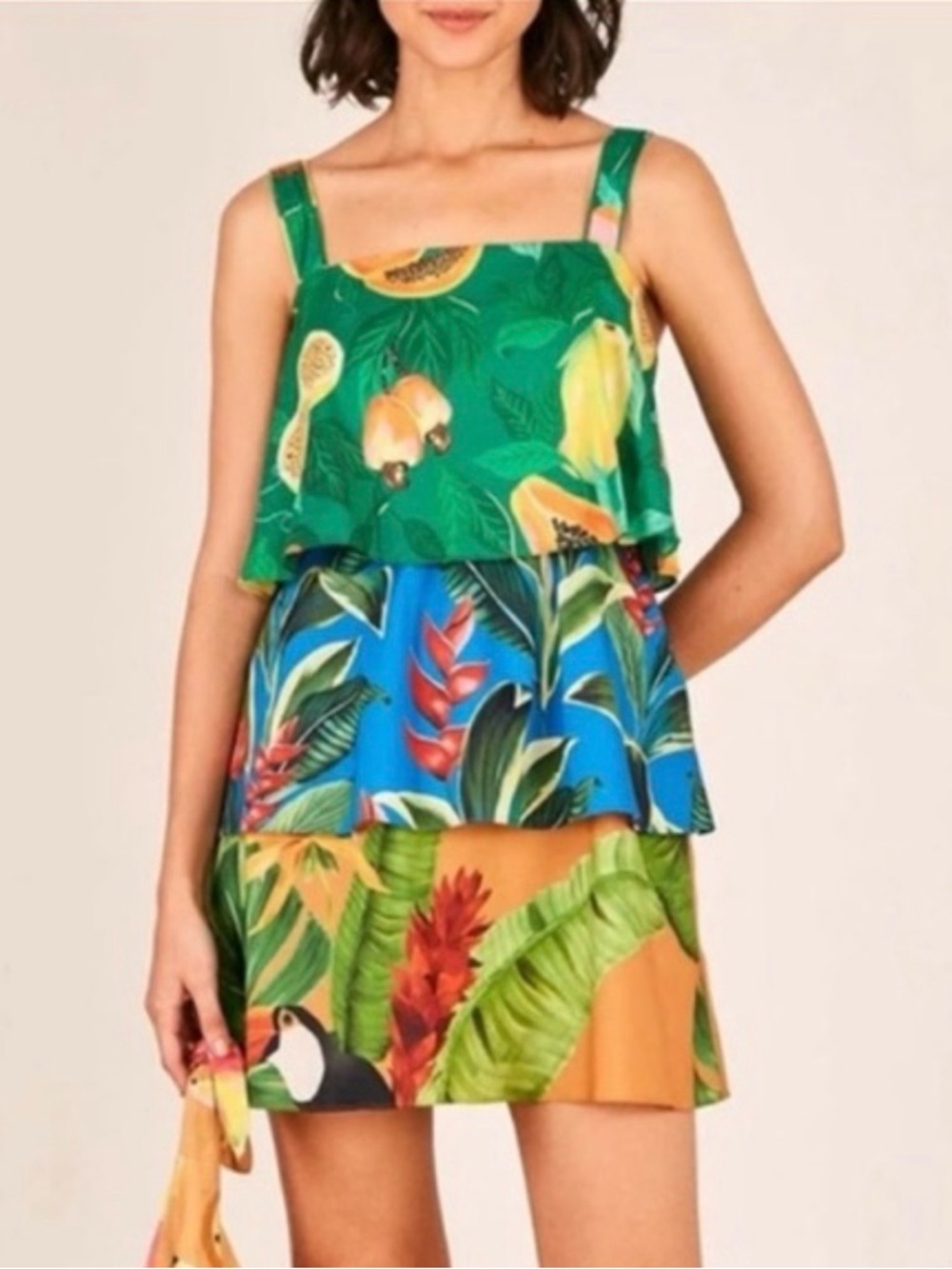 FARM Rio NWT Mixed Prints Layered Tiered Mini Dress size M